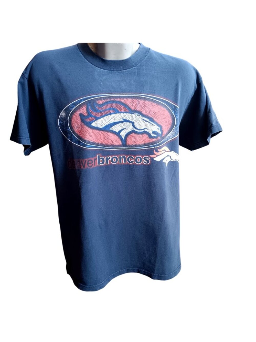 Denver Broncos T-Shirt Large L Logo 7 Navy T-Shirt Large 100% Cotton Vintage - Picture 2 of 6